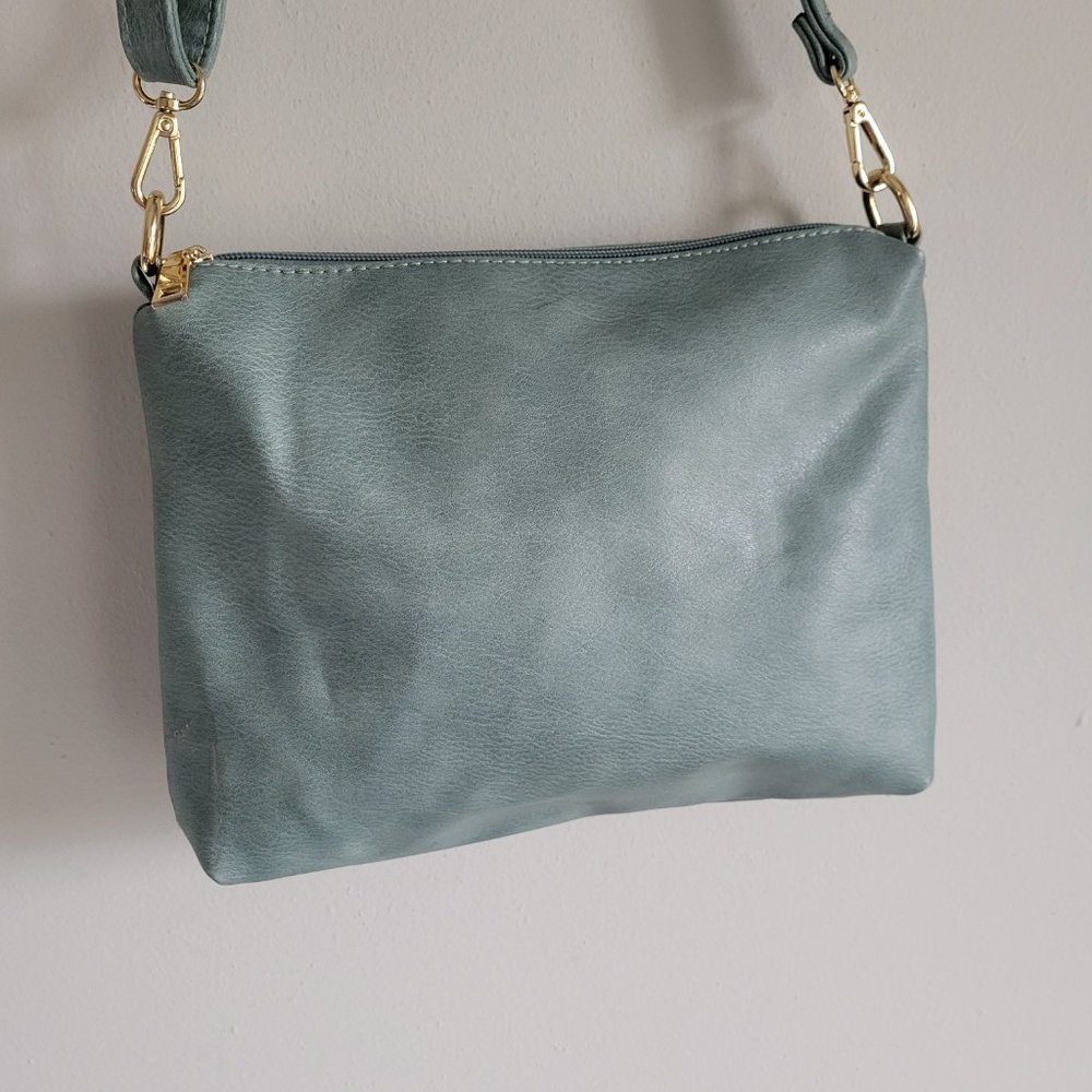 Jen & Co Vegan Shoulder Bag Blue Gray Adjustable & Removeable Strap - Picture 7 of 11